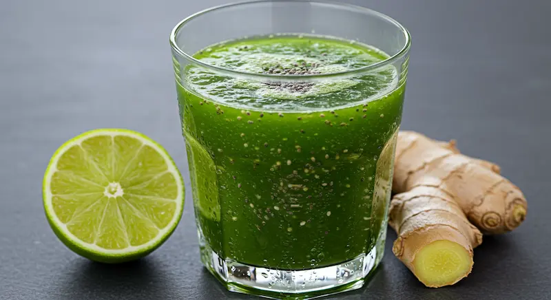 Copo de suco detox com chia, gengibre e limão
